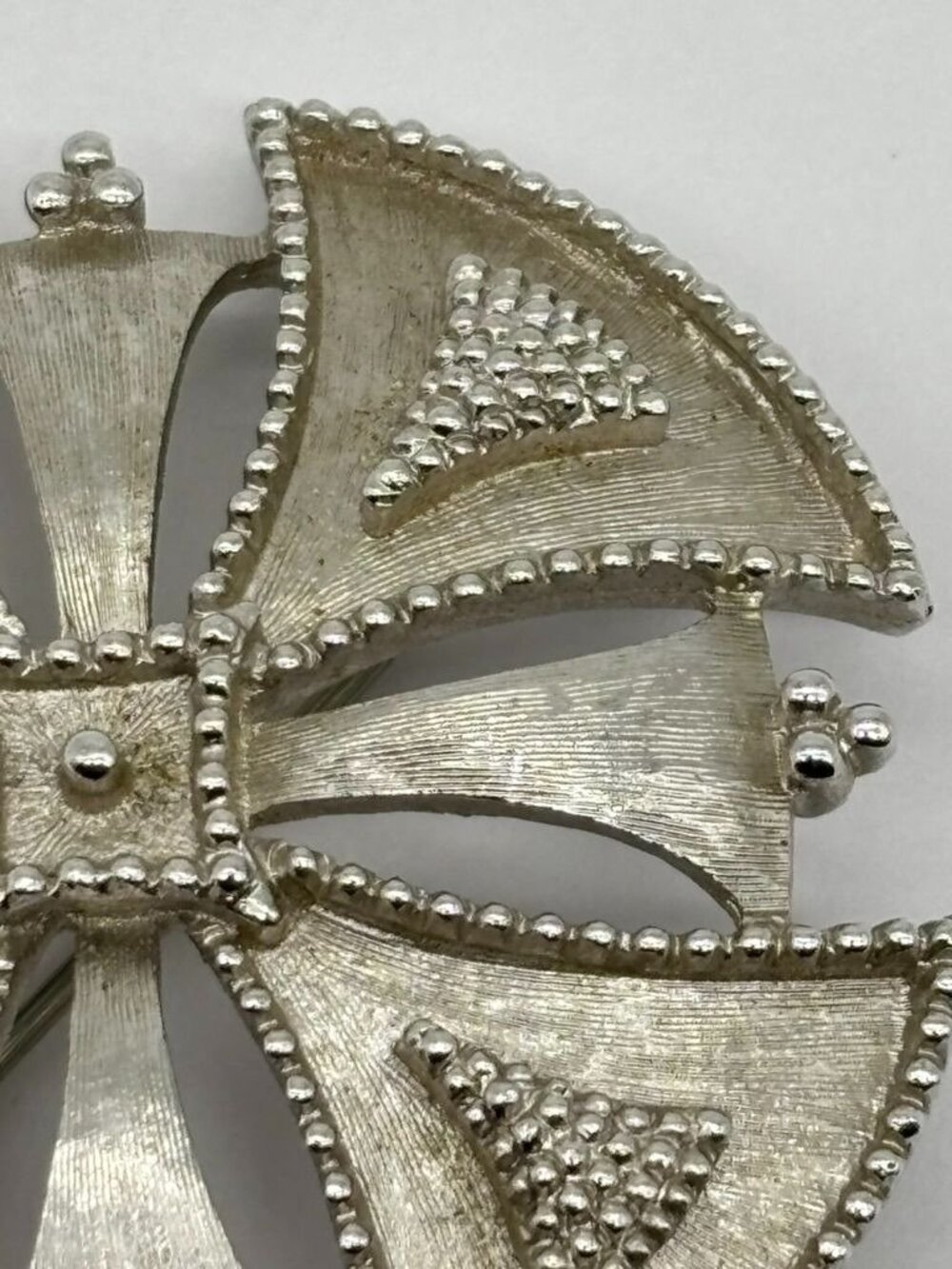 Vintage Monet Maltese Cross Etruscan Revival Brooch Silver-Tone Beaded Detailing - Picture 9 of 15